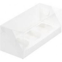 Короб картонный под  3 капкейка с пластиковой крышкой белый